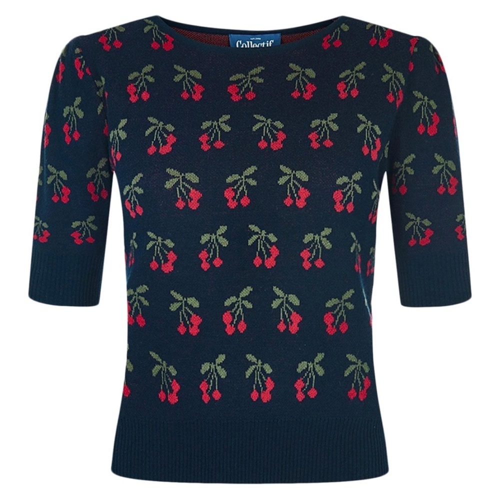Collectif London Chrissie Cherry sweater Women's Vintage